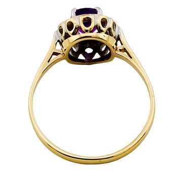 9ct Gold Amethyst / Diamond Cluster Ring size N